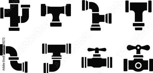 Black and white pipe fitting icons