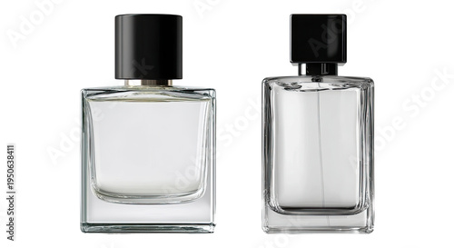 Fotografía Two clear glass perfume bottles isolated PNG, elegant fragrance containers on tr