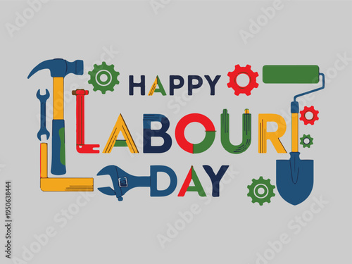 Colorful illustration celebrating international labour day with various construction work tools Vector