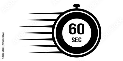 Black sixty second stopwatch icon with speed lines for fast time concept