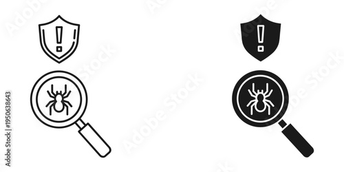 cybersecurity threat detection concept with magnifying glass and virus vector illustration