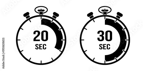 Set of 20 and 30 second stopwatch icons for quick timing and intervals