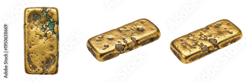 Vászonkép Set and collection of ancient antique gold bars and weathered golden ingots with