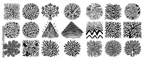 Abstract Organic Shapes And Texture Icons Set Circle Square Triangle Patterns Vector