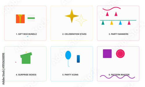 Modern Party Celebration Gift Design Vector Graphics Icon Set Elements