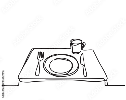 doodle dish. line primitive doodles table serving on white background