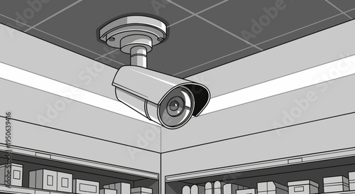 Security camera on ceiling indoors.