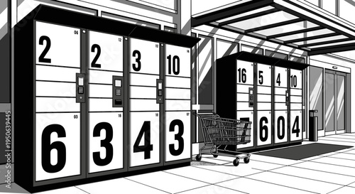 row of numbered metal lockers.