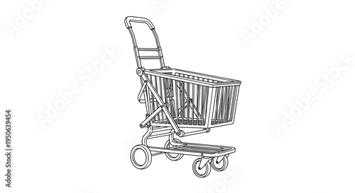 Shopping cart with four wheels.
