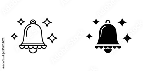 christmas jingle bell icon set with sparkles flat design vector illustration