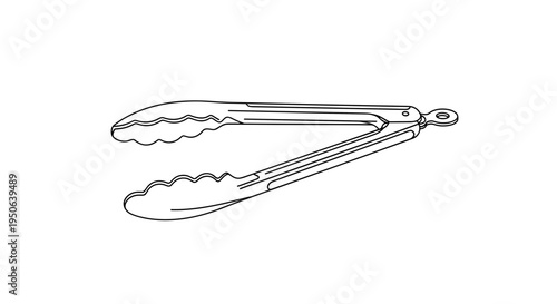 Tongs kitchen utensil for gripping food.