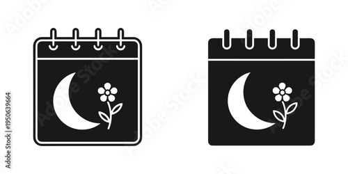 crescent moon with floral sprig vector illustration in calendar icon flat design