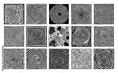 Hypnotic Spiral Swirl Texture Tiles Set Abstract Line Patterns Vector