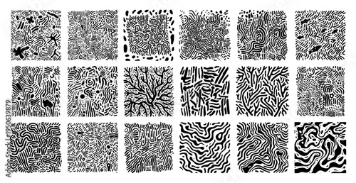 Organic Abstract Texture Squares Hand Drawn Seamless Pattern Set Vector