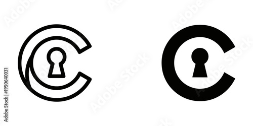 minimalist copyright symbol with keyhole vector illustration flat design