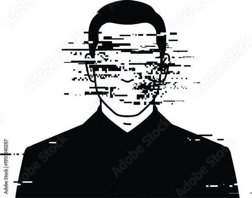 Man in suit with outline and glitch effect face abstract digital art