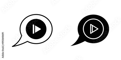 play and reply speech bubbles with icons flat design vector illustration