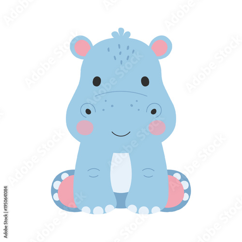 Cute baby hippopotamus cartoon vector illustration for children nursery