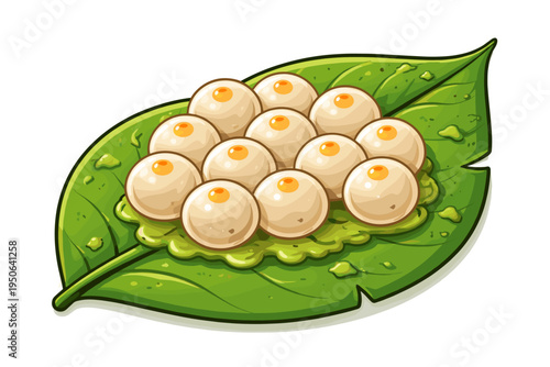 Vector Illustration of Insect Eggs or Pest Clutch on a Green Leaf, Representing Wildlife Life Cycle and Natural Growth Stages, Isolated Icon for Biology, Entomology, Gardening, and Agriculture.