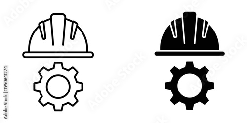 industrial gear and hard hat safety concept flat design vector illustration