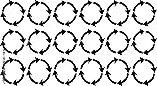 Circular arrow cycle icons collection, rotation and refresh loop symbol vector set, black repeat arrows illustration isolated on white