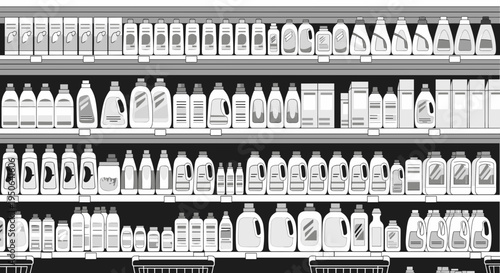 Cleaning supplies on store shelves.