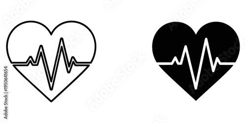 heartbeat line in love heart shape flat design vector illustration