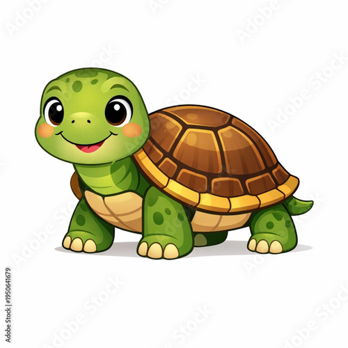 Cute baby turtle cartoon illustration green shell character