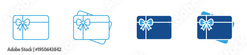 Gift card icon set. Present voucher with ribbon bow icon, shopping coupon and holiday gift concept. Vector illustration.