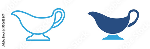 Gravy boat icon set. Sauce serving dish icon, kitchen tableware and food condiment container concept. Vector illustration.