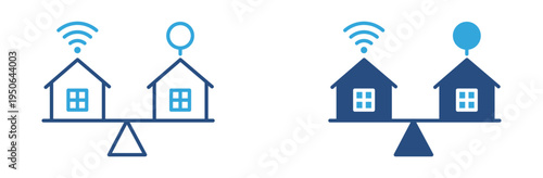 Connected homes icon set. Houses with wireless signal icon, smart home network and internet connection concept. Vector illustration.
