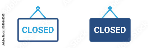 Closed sign icon set. Hanging closed shop sign icon, store business shutdown notice concept. Vector illustration.