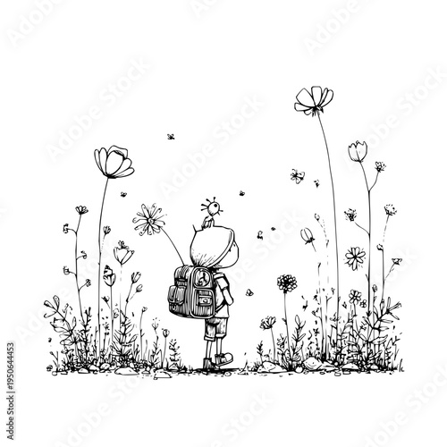 Child Blowing Dandelion Seeds in Garden