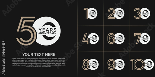 Anniversary logo style double line number set. white and brown color on black background for celebration event
