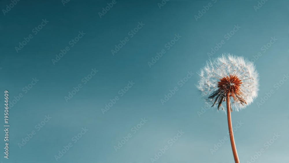 Fototapeta premium Dandelion Seed Head Against Clear Blue Sky