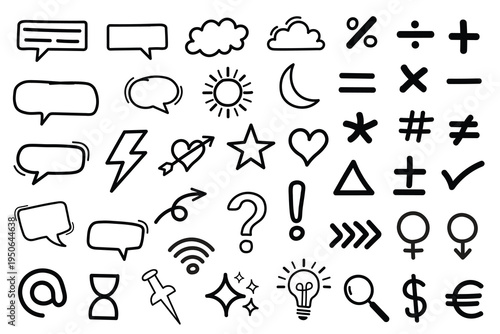 Collection of various black and white icons and symbols