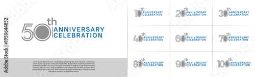 Anniversary logo type set with double line number. grey and blue color for celebration event