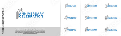 Anniversary logo type set with double line number. grey and blue color for celebration event