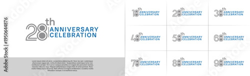 Anniversary logo type set with double line number. grey and blue color for celebration event