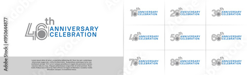 Anniversary logo type set with double line number. grey and blue color for celebration event