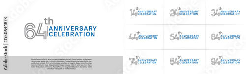 Anniversary logo type set with double line number. grey and blue color for celebration event