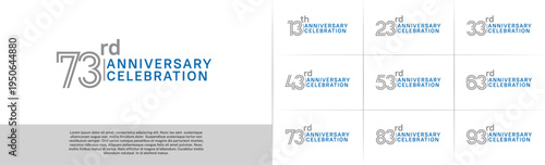 Anniversary logo type set with double line number. grey and blue color for celebration event