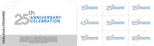 Anniversary logo type set with double line number. grey and blue color for celebration event