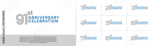 Anniversary logo type set with double line number. grey and blue color for celebration event