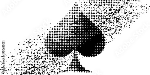 Ace of spades card in black and white halftone style for vintage design projects