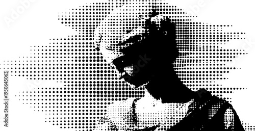 Angel statue bust in halftone with marble effect for classic art and design