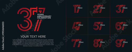 Anniversary logo type set with double line number. red and white color for celebration event