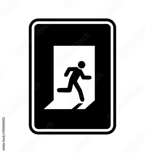Emergency exit sign icon for evacuation route and building safety. Escape route indicator used in offices, public buildings and fire safety signage systems