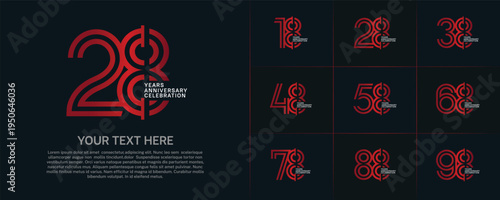 Anniversary logo type set with double line number. red and white color for celebration event