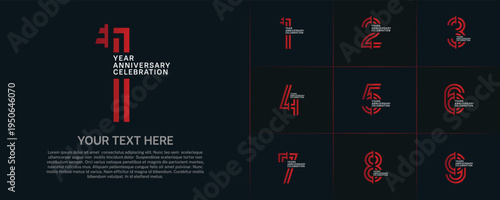 Anniversary logo type set with double line number. red and white color for celebration event